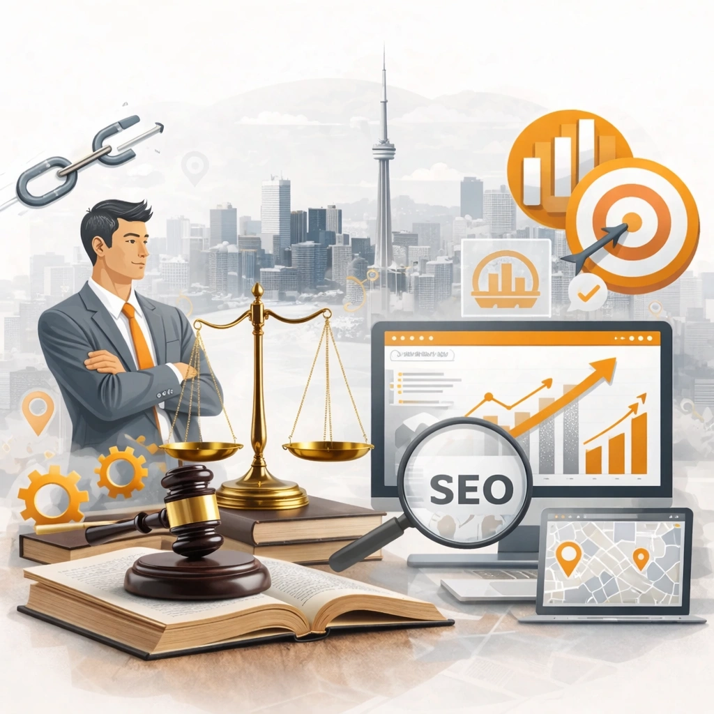 Civil litigation law firm SEO strategy in Toronto showcasing legal authority, analytics growth, and local search optimization